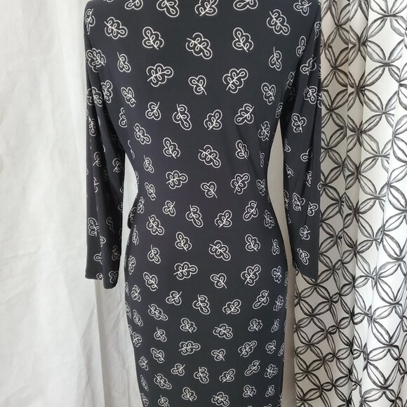 Anne Klein Long Sleeve Black & Cream Pattern Dress - Size 8 - Picture 2 of 3